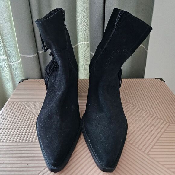 Coconuts by Matisse Booties Ankle Fringe Jane Black Suede Heeled Boots Casual - Picture 3 of 13
